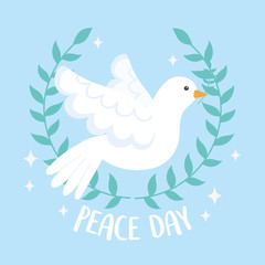 international peace day wreath branch olive and flying dove