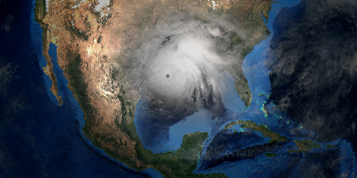 Hurricane Laura making Landfall in USA. Shot from Space. Elements of this 3D rendering are furnished by NASA.