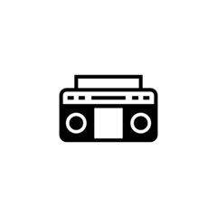 Boombox Icon in black flat glyph, filled style isolated on white background
