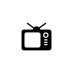 Analog TV Icon in black flat glyph, filled style isolated on white background