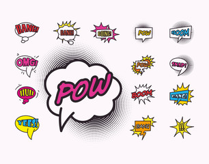 pop art bubbles line and fill style set of icons vector design