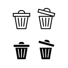 open and closed trash can icon set, vector eps