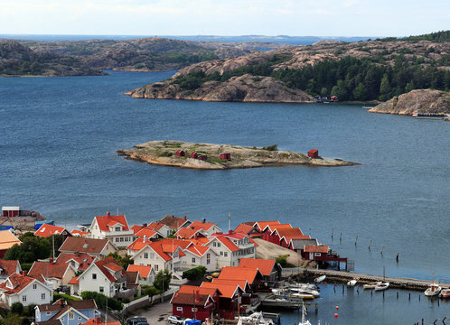 View From Vetteberget Hill To Skerry Islands Around Fjallbacka On A Sunny Summer Day With Some Clouds In The Sky