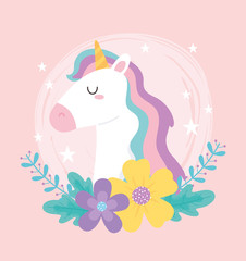 cute magical unicorn flowers stars floral fantasy animal cartoon