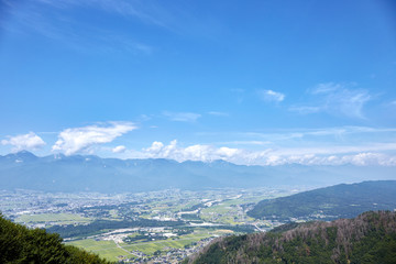 夏の長峰山の山頂から安曇野市内を見渡す 長野県安曇野市