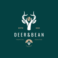 Deer head and coffee been logo retro vintage design. Creative logo concept for coffee shop business