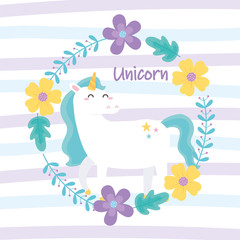 cute magical unicorn flowers animal cartoon stripes background