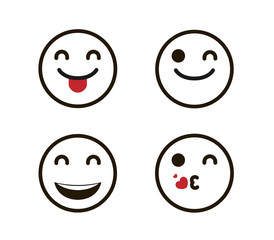 Cute and positive simple emoji icons. Emotions set vector illustration