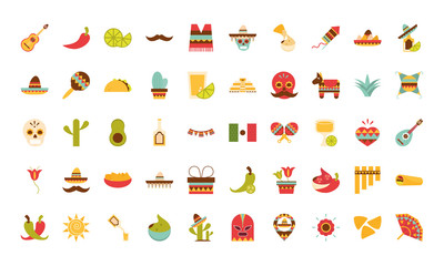 Obraz premium mexican icons set decoration celebration festive folk country flat design