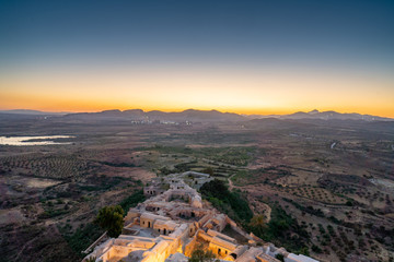 Panoramic view of landscape in Takrouna at sunset. Tunisia, North Africa