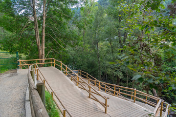 Fototapeta premium Bridge the Valira del Orient river in Cami Ral in summer in Andorra.