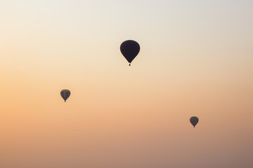 Naklejka premium Hot air balloon sunrise flight over Bagan, stunning views and panoramas, Myanmar Burma