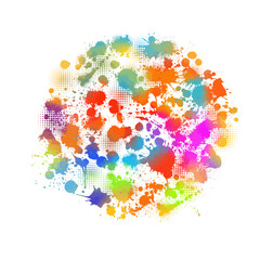 Set Multi-colored spots of paint on a white background. A circle of blots. Mixed media. Vector illustration.