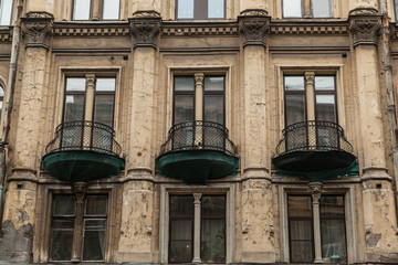 Facade of vintage classical building in Saint Petersburg