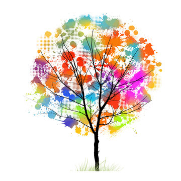 A multi-colored tree with rainbow blots. Vector illustration