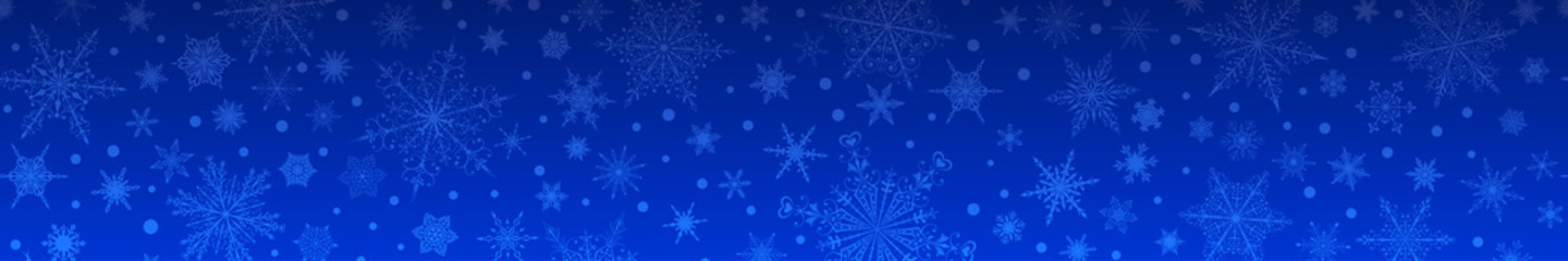 Fototapeta na wymiar Christmas banner of various snowflakes, in blue colors