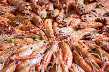 Traditional spanish paella with seafood and pork. Prepared