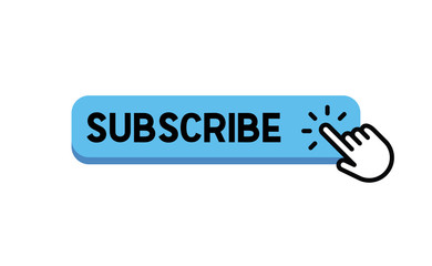 Subscribe button with hand click icon. Finger pointer clicking web site call to action. Clic vector.