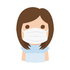 感染防止の為にマスクをした若い女性のイラスト。