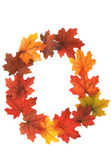 Alpha numeric sets of numbers 0 to 9 and letters A to Z made  using fall leafs, artificial type of rich autumn color, red, orange, golden earth tones, convey ot is in nature fall colors and style.