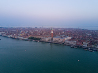 Fototapeta premium Aerial view of Venice, Italy during foggy morning
