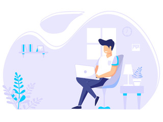 Work from home vector, student or freelancer at home. vector illustration in flat style. Home office concept.