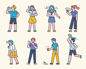 Those who are tired of the heat. flat design style minimal vector illustration.