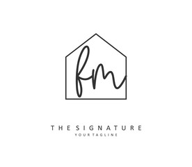F M FM Initial letter handwriting and signature logo. A concept handwriting initial logo with template element.