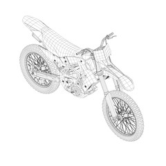 Fototapeta na wymiar Wireframe of a sports motorcycle from black lines on a white background. Isometric view. 3D. Vector illustration
