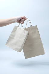 female hand holding shopping bags