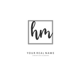 H M HM Initial letter handwriting and signature logo. A concept handwriting initial logo with template element.