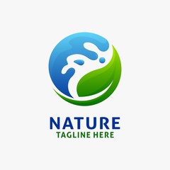 Nature water and leaf logo design 