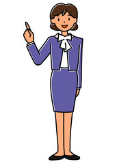指差すスーツ姿の女性
