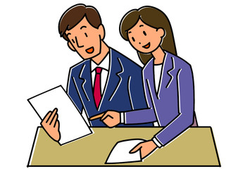 打ち合わせをするスーツ姿の男女会社員