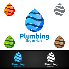 3D Plumbing Logo with Water and Fix Home Concept
