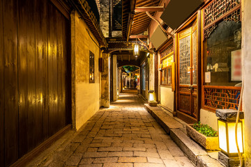 Fototapeta na wymiar At night, the streets of Zhouzhuang Ancient Town, Suzhou, China