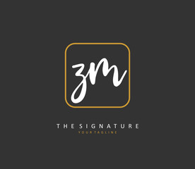 Z M ZM Initial letter handwriting and signature logo. A concept handwriting initial logo with template element.