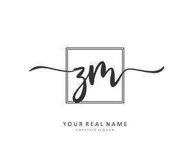 Z M ZM Initial letter handwriting and signature logo. A concept handwriting initial logo with template element.