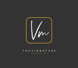 V M VM Initial letter handwriting and signature logo. A concept handwriting initial logo with template element.