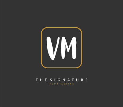 V M VM Initial letter handwriting and signature logo. A concept handwriting initial logo with template element.