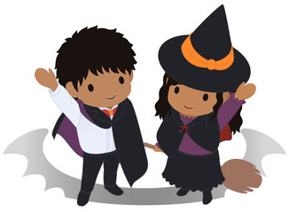 可愛い吸血鬼と魔女　手を振る　俯瞰　タイプD