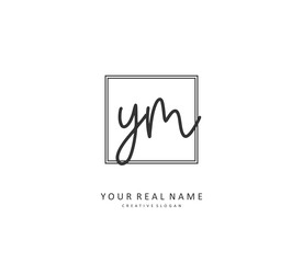 Y M YM Initial letter handwriting and signature logo. A concept handwriting initial logo with template element.