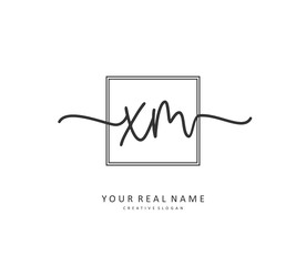 X M XM Initial letter handwriting and signature logo. A concept handwriting initial logo with template element.