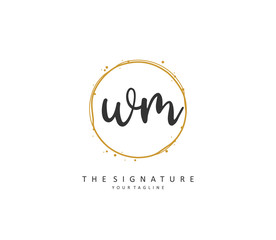 W M WM Initial letter handwriting and signature logo. A concept handwriting initial logo with template element.