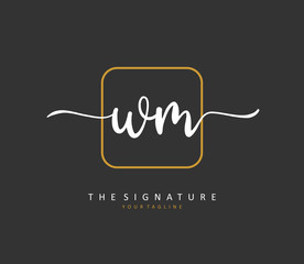 W M WM Initial letter handwriting and signature logo. A concept handwriting initial logo with template element.