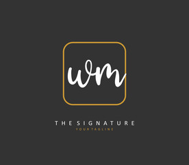 W M WM Initial letter handwriting and signature logo. A concept handwriting initial logo with template element.