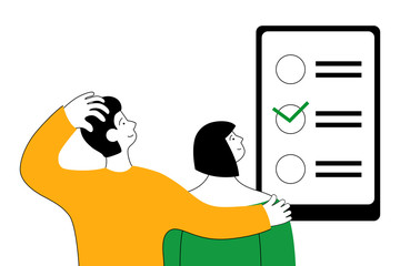 Online voting. A young family makes a choice. Flat illustration.