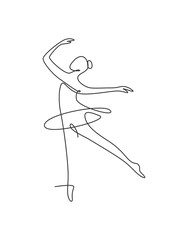 One single line drawing sexy woman ballerina vector illustration. Minimalist pretty ballet dancer show dance motion concept. Wall decor poster fashion print. Modern continuous line draw graphic design