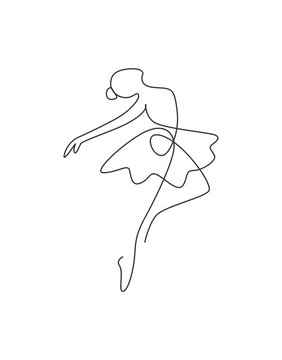 One single line drawing sexy woman ballerina vector illustration. Minimalist pretty ballet dancer show dance motion concept. Wall decor poster fashion print. Modern continuous line draw graphic design