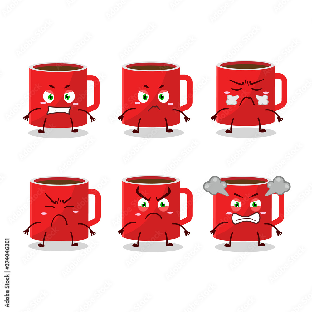 Sticker Glass of coffee cartoon character with various angry expressions